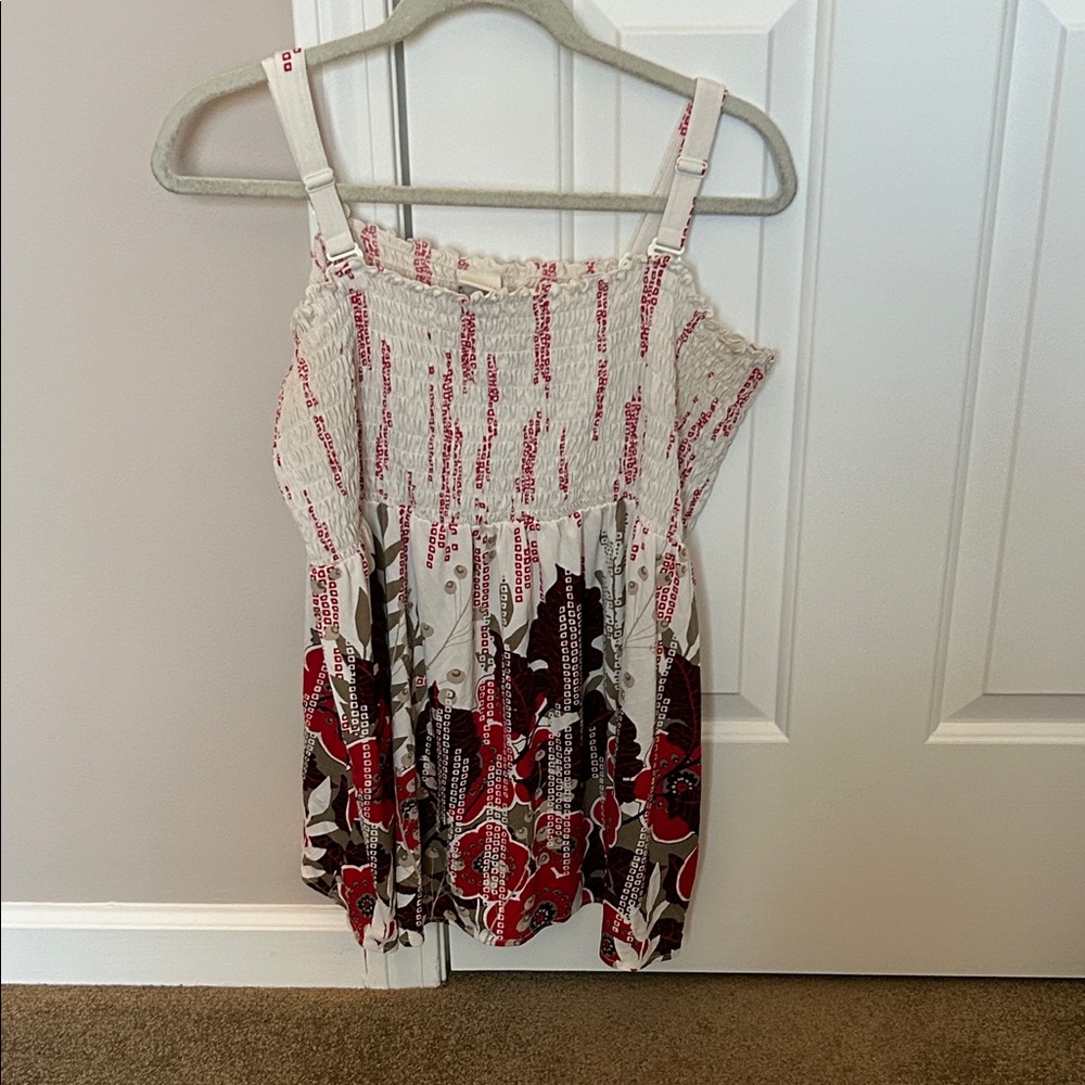 Venezia White Dress with Red Floral Print